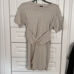 Tan t shirt dress with belt